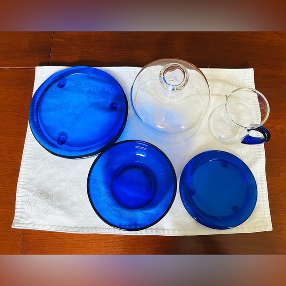 Cobalt blue glass 4 Pc breakfast serving set - Picture 2 of 14